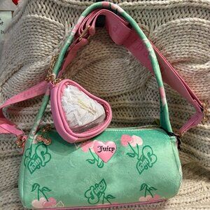 Green Juicy Couture “Retro Juicy Cherry” Shoulder Bag w/ Heart Coin Pouch NWT